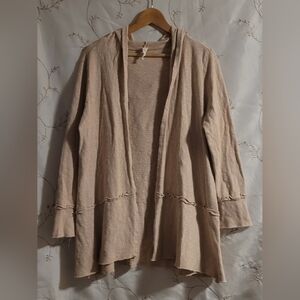 ​Chalet Et Ceci Oatmeal Textured Crinkle Knit Hooded Cardigan - Size Medium